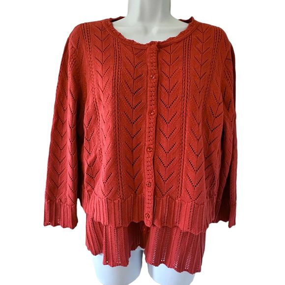 Requirements Vintage Orange Cardigan Sweater Tank Knit Set Size XL - Picture 1 of 10